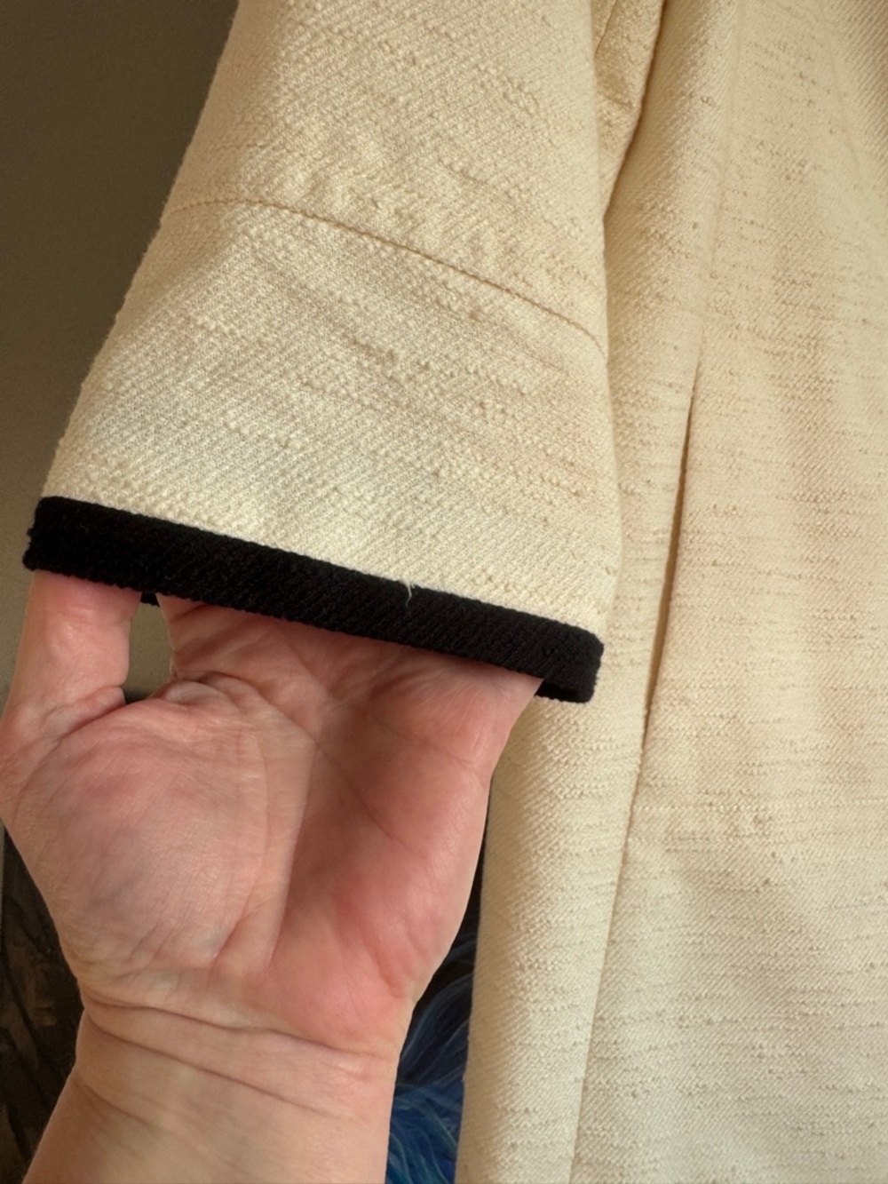 TALBOTS Petites Cream & Black Contrast Trim Spring Coat Old Money Aesthetic - Picture 4 of 9